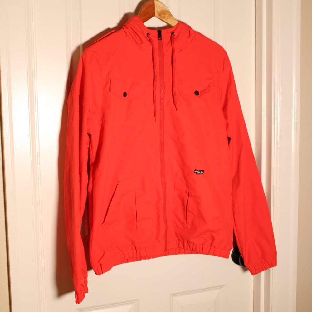 Volcom woman's neon orange rain jacket windbreaker Size L